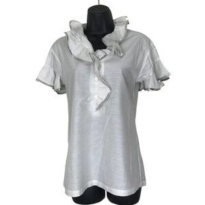 Paul & Joe Grey Striped  Silk Blend Ruffle Neck &  Sleeves. Size 1